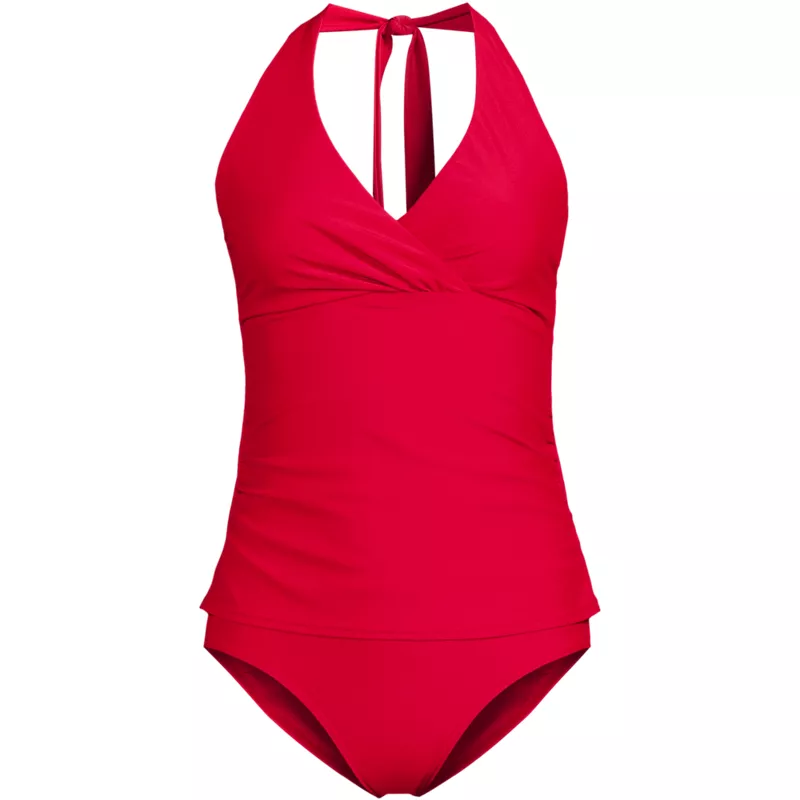 Women's Surplice Halter Tankini Top and High Leg High Waisted Bottoms 2 Piece Set, Front