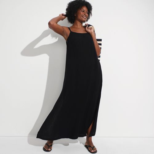 Women's Cotton Gauze Scoop Neck Swim Cover-up Maxi Dress