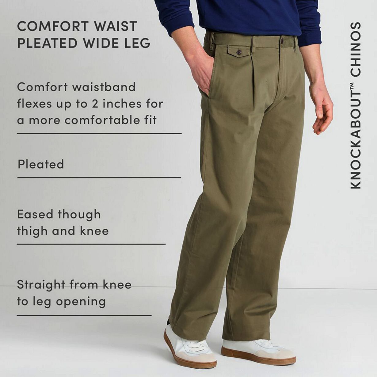 Men's Comfort Waist Relaxed Fit Pleated Knockabout Chino Pants