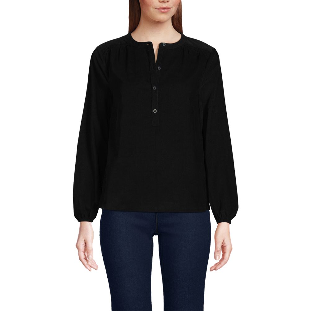 売れ筋商品|||ランズエンド カットソー トップス レディース Women's Pinwale Cord Smocked Popover Shirt Black Women's Pinwale Cord Smocked Popover Shirt | Lands' End