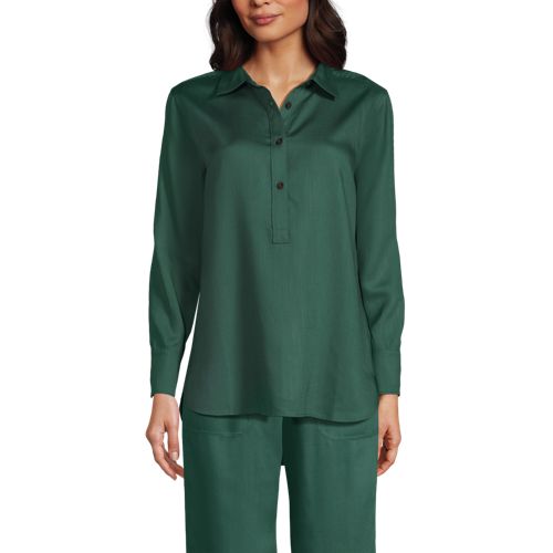 Lands' End Schlupfbluse Aus Tencel, Damen, Größe:32-34 Regular, Grün, Kunstseide/lyocell (viskose), By Lands' End 