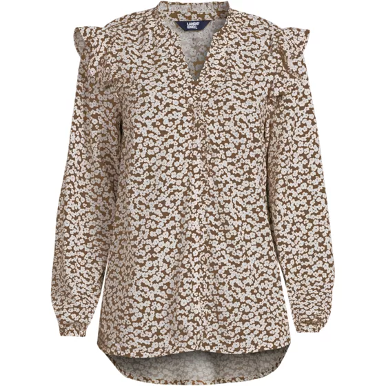 Women's Cotton Voille Ruffle Front Blouse - primary