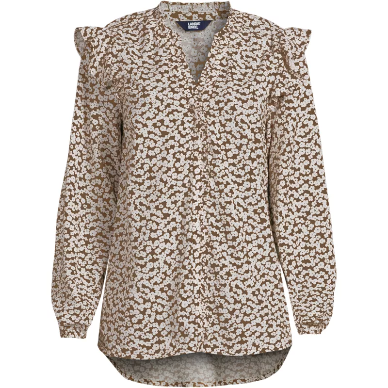 Women's Cotton Voille Ruffle Front Blouse, Front