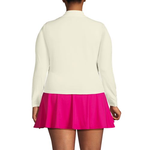 Women's Plus Size Cooling Zip Front Long Sleeve Mock Neck UPF 50 Sun Protection Rash Guard, Back