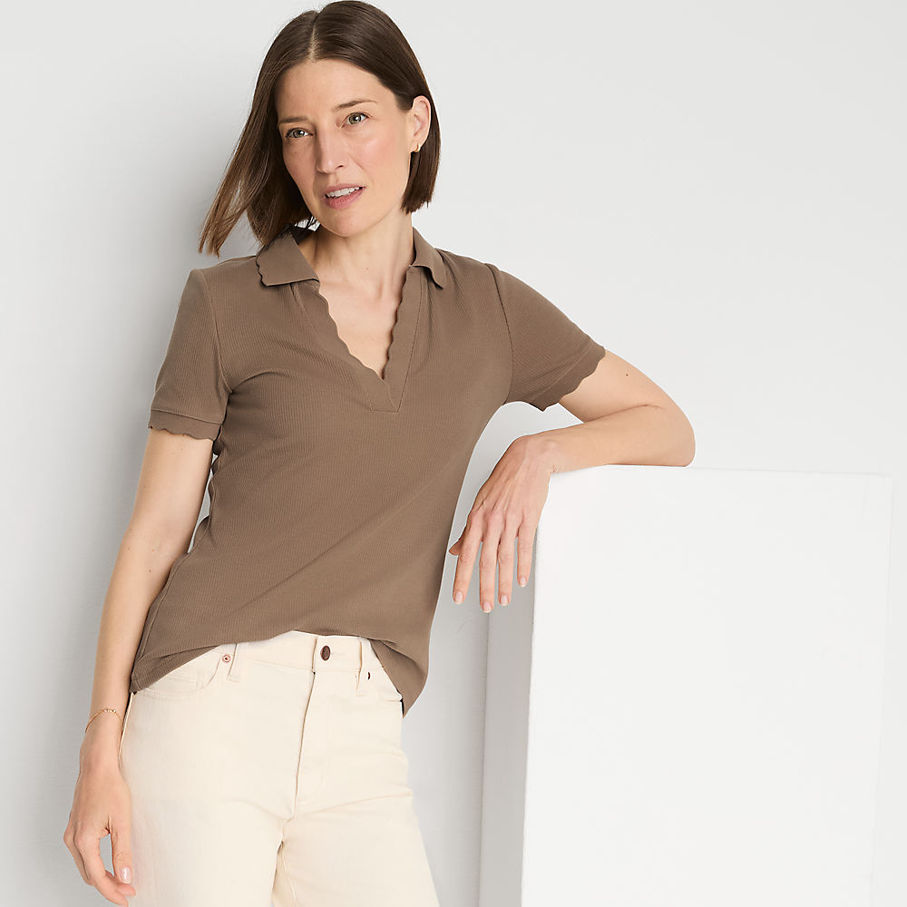 Johnny Collar Polo Shirt, Women, size: S, regular, Brown, Cotton/Poly-blend, by Lands' End
