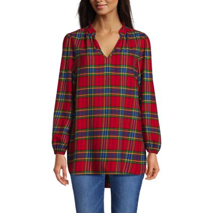 Women's Brushed Flannel Ruffle Split Neck Tunic - image 3
