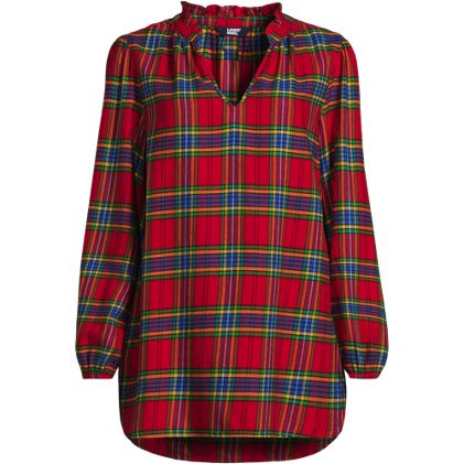 Women's Brushed Flannel Ruffle Split Neck Tunic - primary