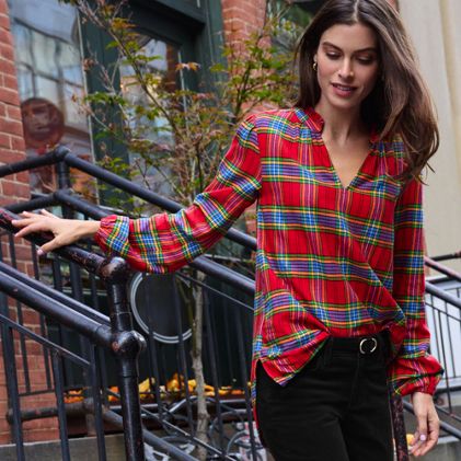 Women's Brushed Flannel Ruffle Split Neck Tunic - image 1