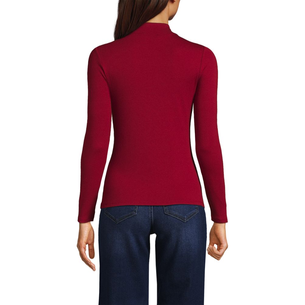 Women's Drapey Rib Skimming Long Sleeve Mock Neck | Lands' End