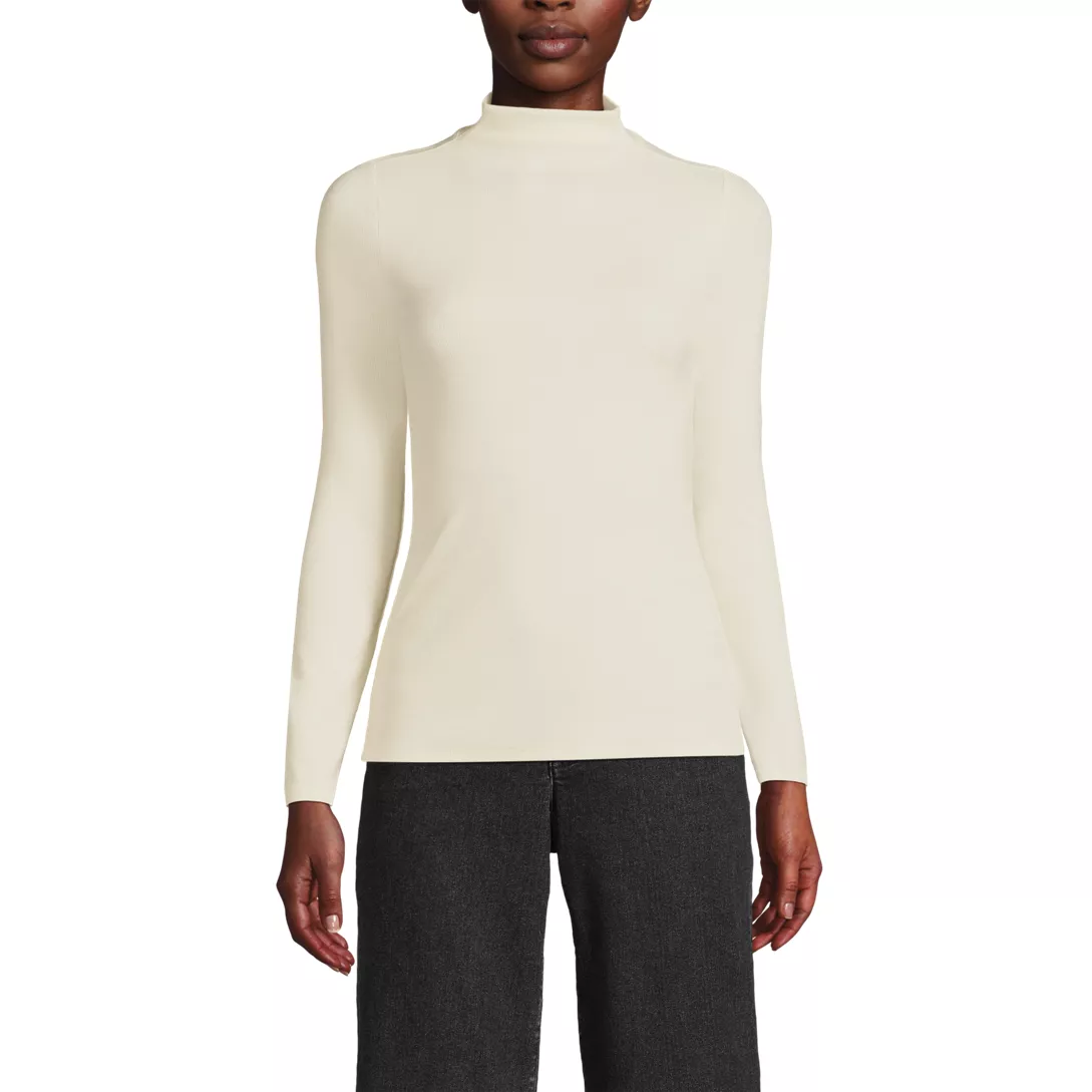Women's Drapey Rib Skimming Long Sleeve Mock Neck