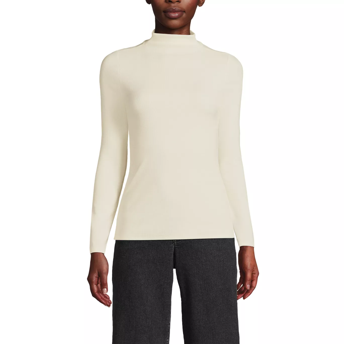 Women's Drapey Rib Skimming Long Sleeve Mock Neck