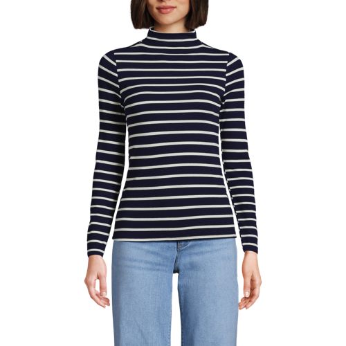  Lands' End Softes Stehbund-shirt, Damen, Größe:40-42 Regular, Blau, Elasthan/viskose/viskose-mischung, By Lands' End 