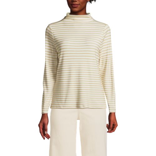  Lands' End Softes Stehbund-shirt, Damen, Größe:44-46 Regular, Weiß, Elasthan/viskose/viskose-mischung, By Lands' End 