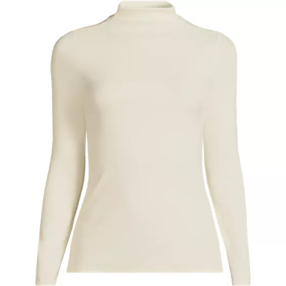 Women's Plus Size Drapey Rib Skimming Long Sleeve Mock Neck  - primary