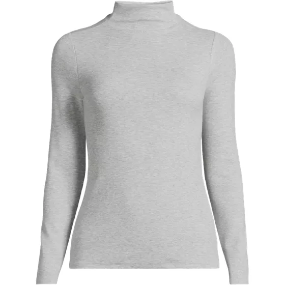 Women's Plus Size Drapey Rib Skimming Long Sleeve Mock Neck  - primary