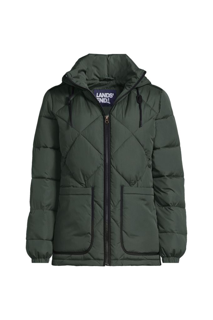 Women's Petite FeatherFree Insulated Diamond Quilted Jacket - Lands' End - Green - L