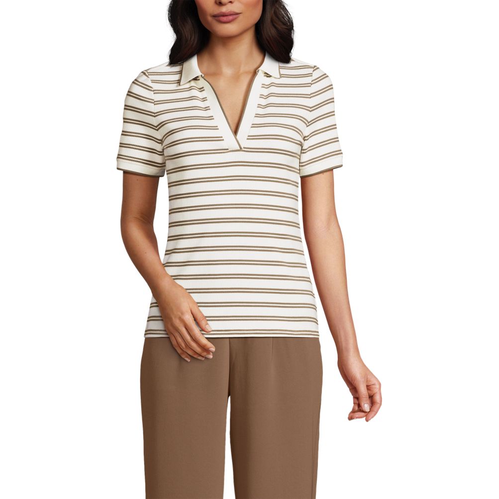 売れ筋商品|||ランズエンド カットソー トップス レディース Women's Wide Rib Polo Shirt Estate green Women's Wide Rib Polo Shirt | Lands' End