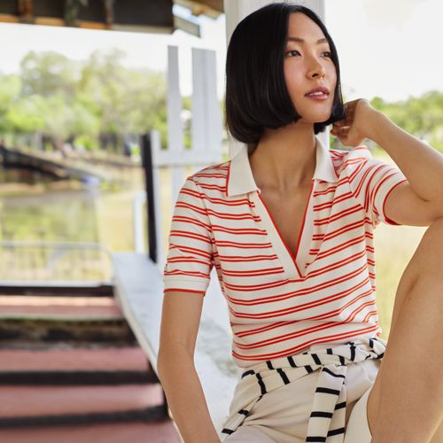 Women's Supima Notch Neck T-shirt | Lands' End