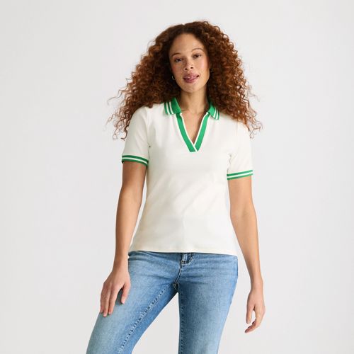 Women's Wide Rib Polo Shirt, Front