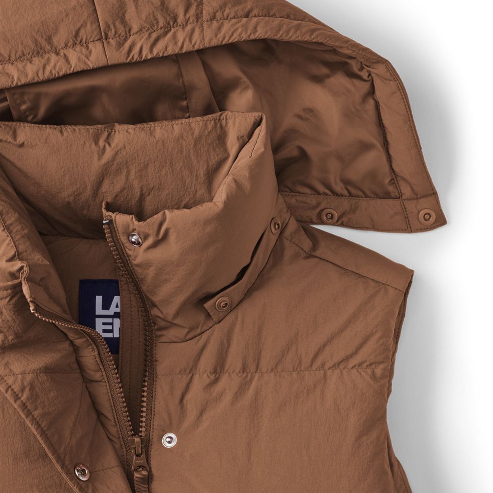 LANDS’ END Down Vest XXL Brown Lands' End Womens Puffer Down Vest Burnt Caramel Leopard