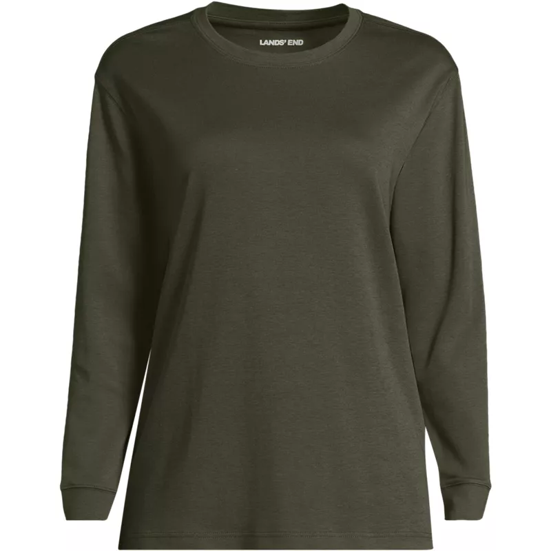 Women's Plus Size Cotton Relaxed Long Sleeve Crew Neck, Front