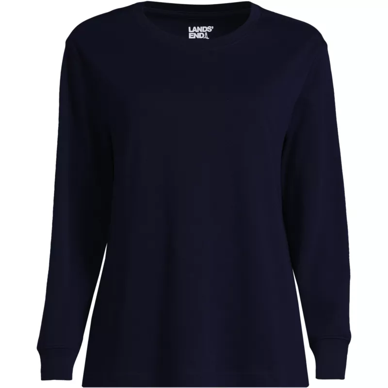 Women's Cotton Relaxed Long Sleeve Crew Neck, Front