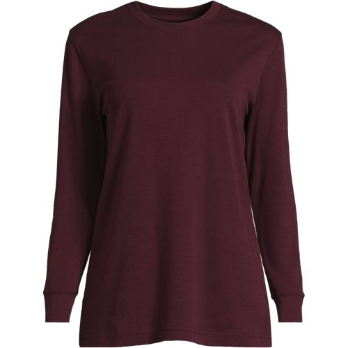 Long Sleeve Cotton Interlock Crew Neck Top, Women, size: 2X, plus, Red, Cotton/Spandex, by Lands' End