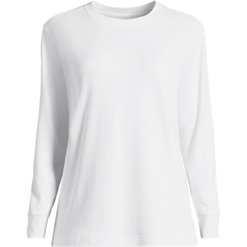 Long Sleeve Cotton Interlock Crew Neck Top, Women, size: 2X, plus, White, Cotton/Spandex, by Lands' End