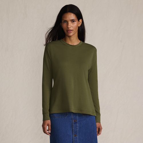 Women's Cotton Relaxed Long Sleeve Crew Neck, Front