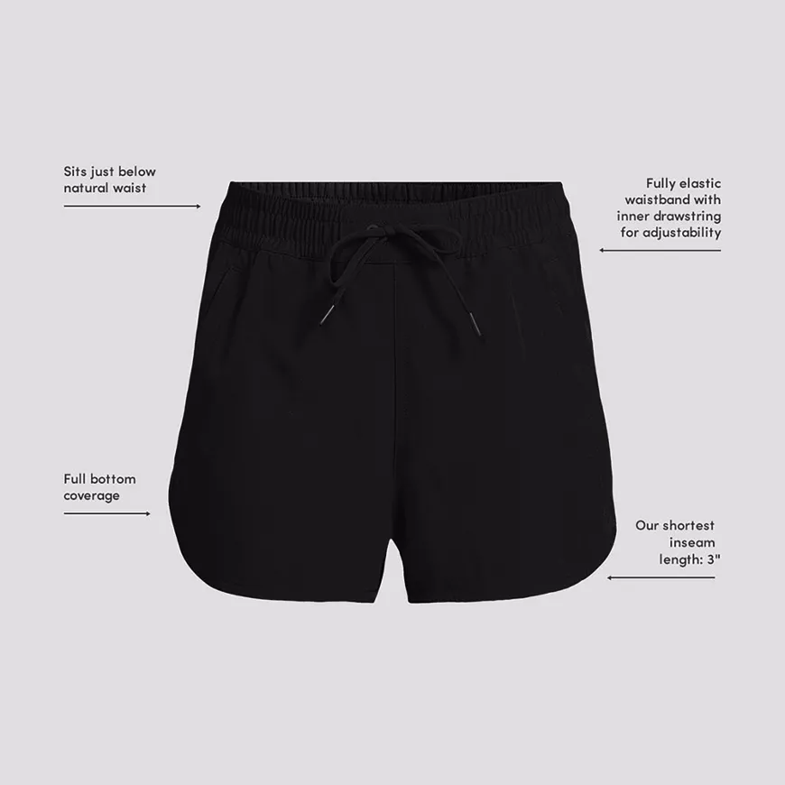 Women's Woven Packable 3" Dolphin Hem Swim Cover-up Shorts