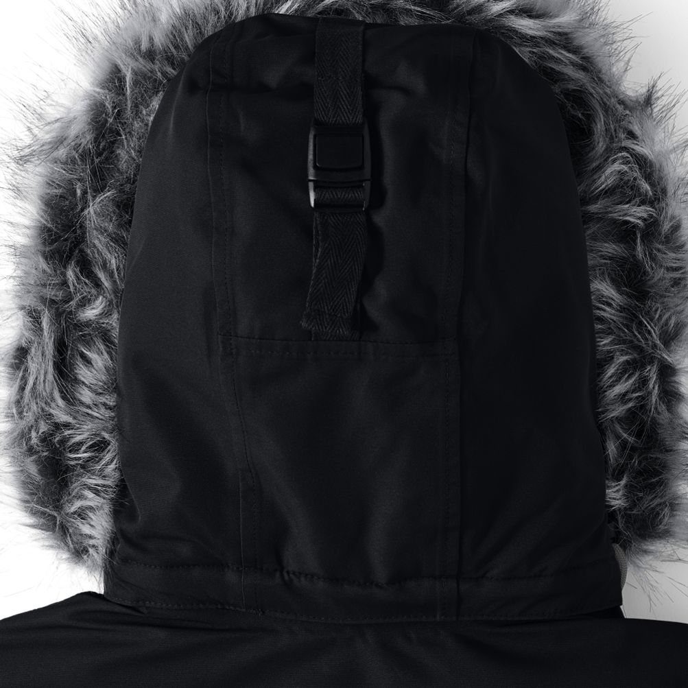 Lands End Black Shimmer Down sold Parka with faux fur trim hood