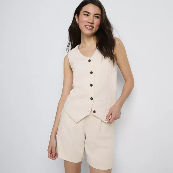 Women's Crepe Button Front Vest - primary