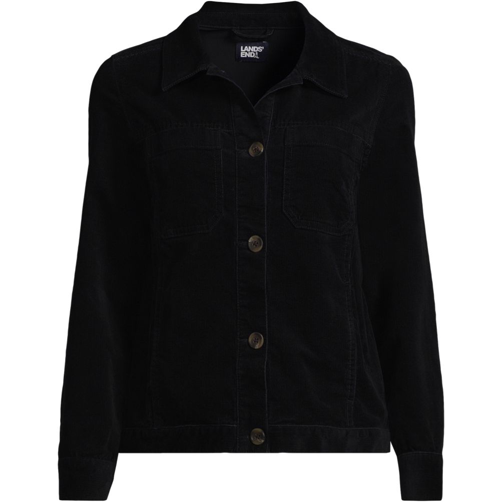 Lands End Plus Size Corduroy Cropped Button Front Jacket Black