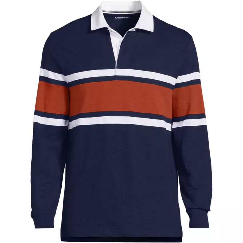 Men's Long Sleeve Lightweight Slub Rugby Polo, Front