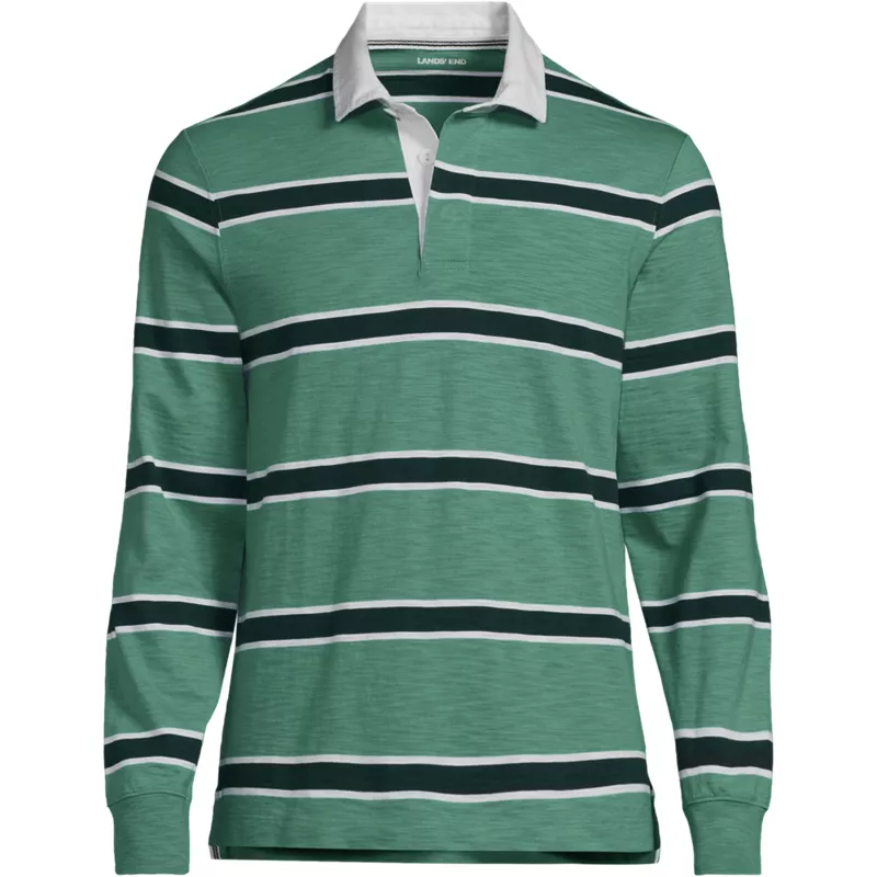 Men's Tall Long Sleeve Lightweight Slub Rugby Polo, Front