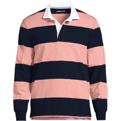 Lightweight Long Sleeve Rugby Shirt, Men, size: M, regular, Blue, Cotton, by Lands' End