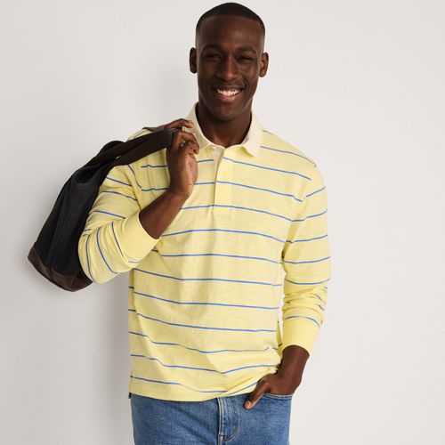 Men's Long Sleeve Textured Rugby Polo, alternative image