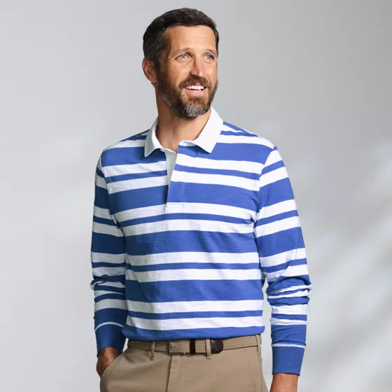 Men's Long Sleeve Lightweight Slub Rugby Polo - primary