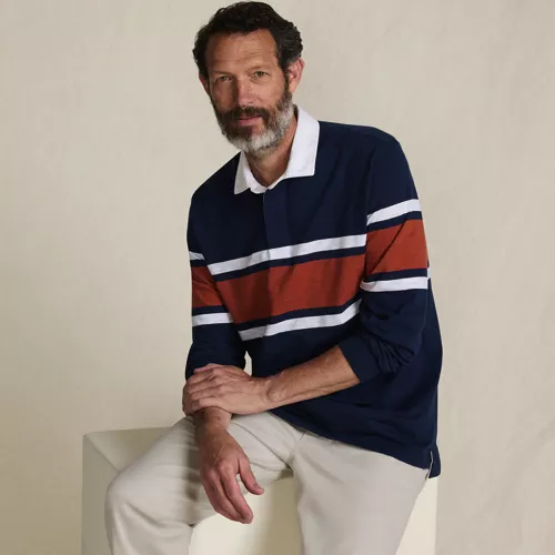 Men's Long Sleeve Lightweight Slub Rugby Polo, alternative image