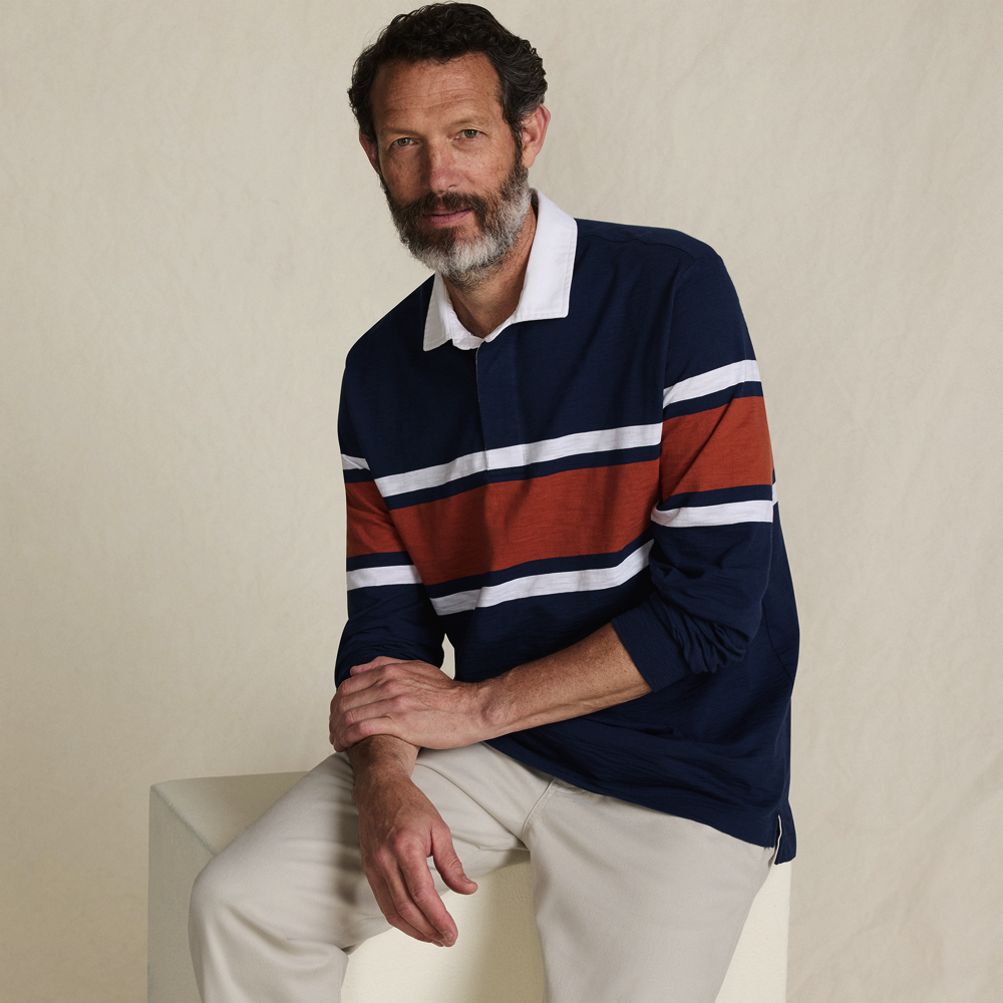 Men's Long Sleeve Lightweight Slub Rugby Polo | Lands' End