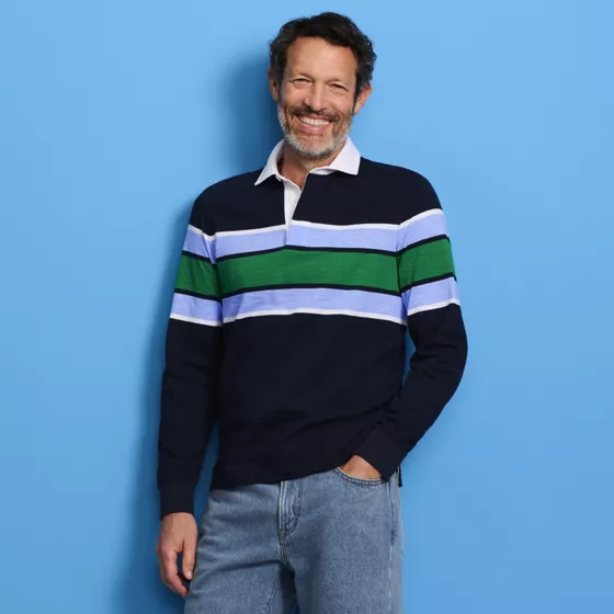 Men's Tall Long Sleeve Lightweight Slub Rugby Polo - primary
