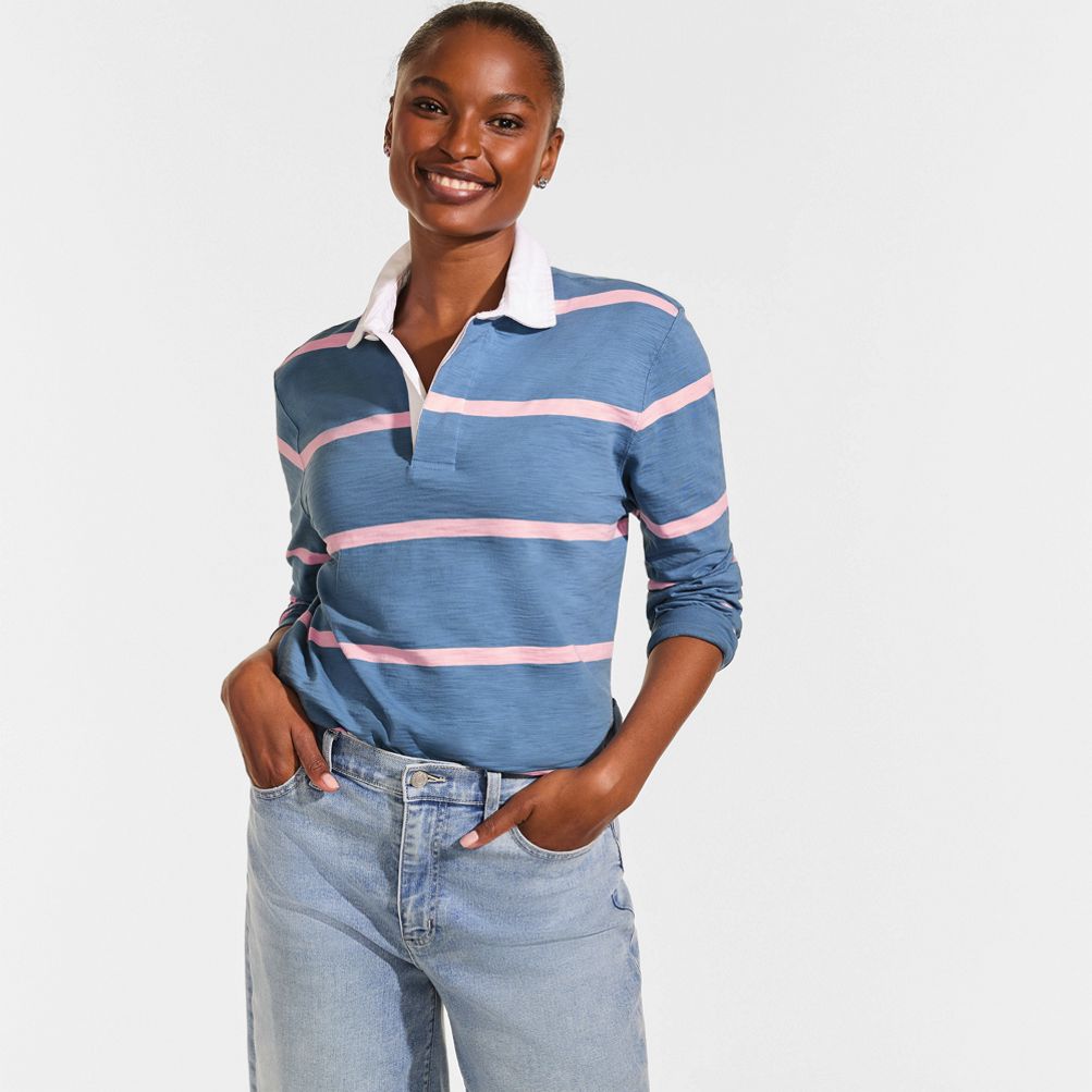 Men's Long Sleeve Textured Rugby Polo | Lands' End