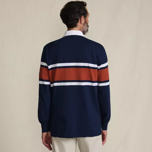 Men's Long Sleeve Lightweight Slub Rugby Polo, Back