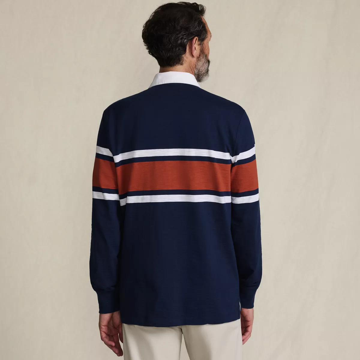 Men's Long Sleeve Textured Rugby Polo