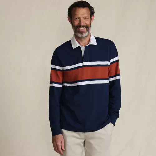 Men's Long Sleeve Lightweight Slub Rugby Polo, Front