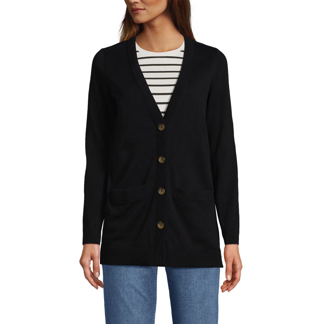 Women's Fine Gauge Cotton Cardigan with Tipping Sweater