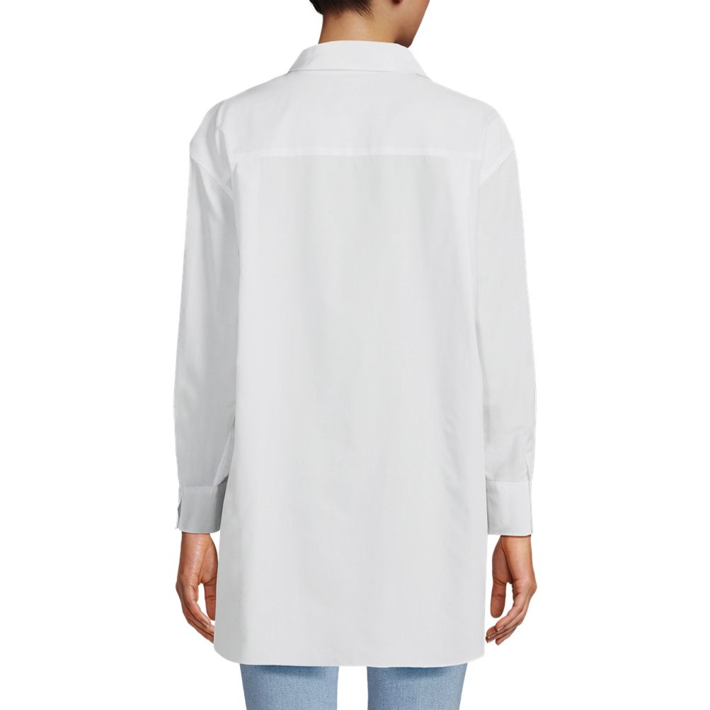 売れ筋商品|||ランズエンド カットソー トップス レディース Women's No Iron Poplin Extra Long Tunic White dual stripe 548457_LEPP_LS_4FE?$sm$