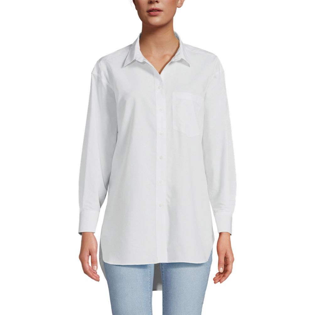 売れ筋商品|||ランズエンド カットソー トップス レディース Women's No Iron Poplin Extra Long Tunic White dual stripe Women's No Iron Poplin Extra Long Tunic | Lands' End