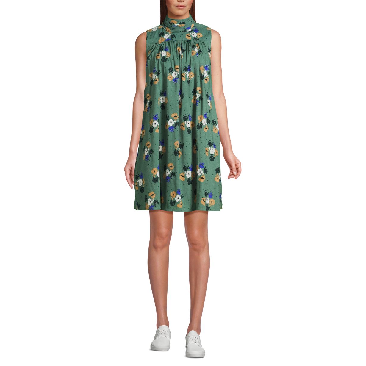 Women's Cotton Voile Mock Neck Shift Dress