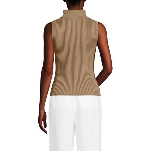 Lands' End ärmelloser Rollkragenpullover, Damen, Größe:40-42 Regular, Braun, Baumwolle/baumwoll-mischung/nylon-mischung, By Lands' End 